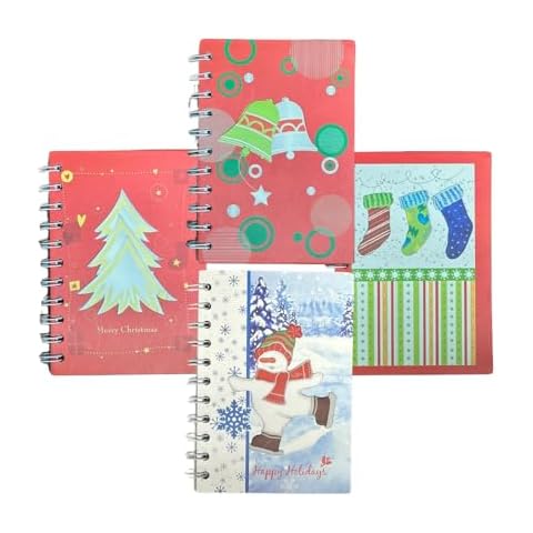 SHOPPING ALA CART Christmas Themed Spiral Notebooks, 60 Sheets, 4.25 X 6 Inches, 4 Pack Cover