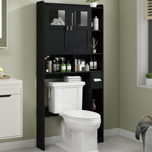 Vabches Over The Toilet Storage Cabinet, Bathroom Shelf Over Toilet with Glass Doors and Adjustable...