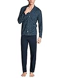 Calida Herren Relax Imprint 1 Durchgeknöpft Pyjamaset, Parisian Blue, 50