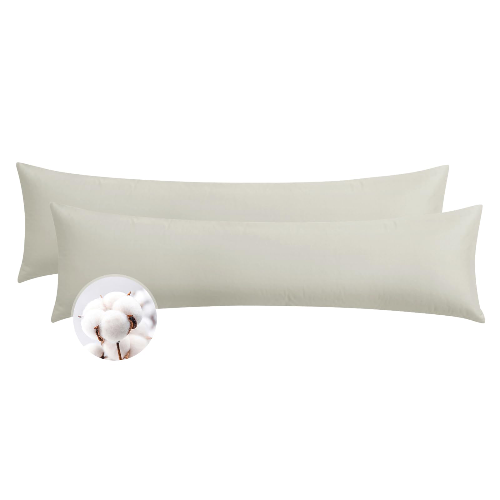 Aisbo Seitenschläferkissen Bezug 40 x 145 Baumwolle 2er Set Beige - weiche Kissenbezug 40x145 mit Reißverschluss, 40x145cm Pillow Cover Pillowcase