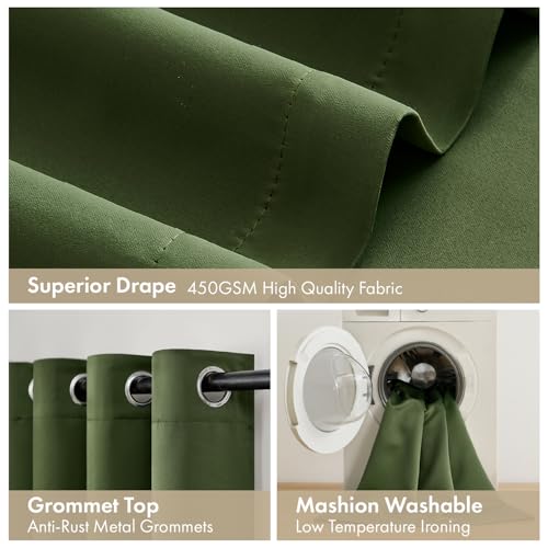 Image of MIULEE Olive Green 100% Blackout Curtains for Bedroom 90 Inch Long | 2 Thick Layers Thermal Insulated Window Curtains with Black Liner, Noise Reducing Grommet,Drapes for Living Room, 2 Panels