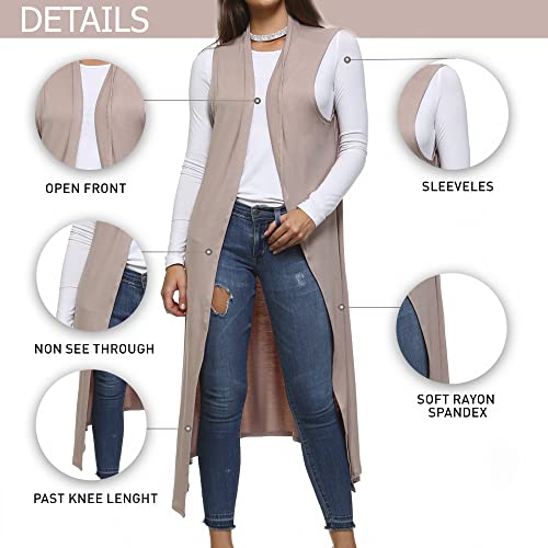Image of Isaac Liev Women's Sleeveless Cardigan - Casual Long Maxi Open Front Flowy Drape Lightweight Duster Vest 8VEST BROWN L
