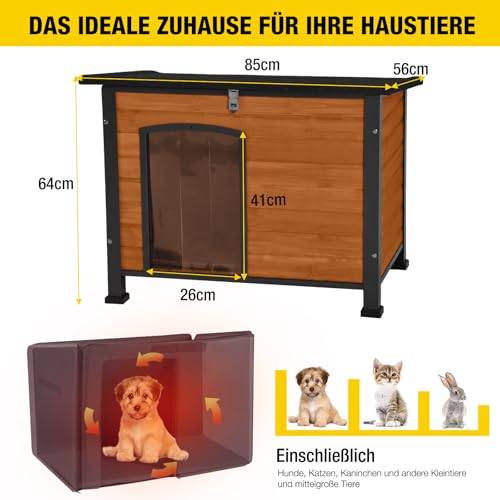 Aivituvin Hundehaus Indoor Outdoor Holz Hundekennel für den Winter, wetterfest, geeignet für kleine, mittlere und große Hunde, einzigartiges Ganzumfassung Stahlrahmen (Braun, L mit isolierter)