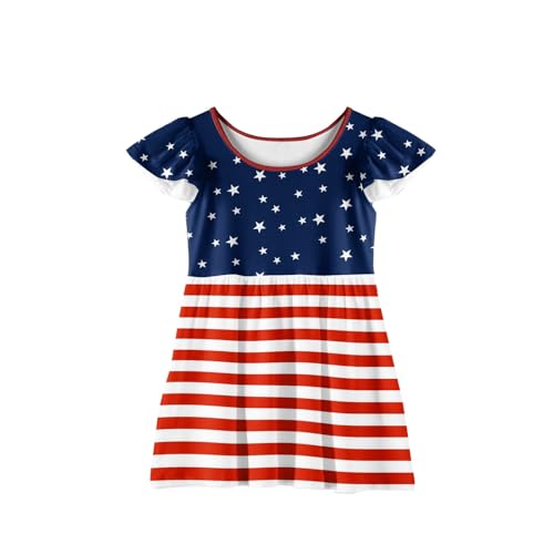 Girls Patriotic Flag Dress Stars & Stripes Short Sleeve Skater Dress 4th of July Sundress2