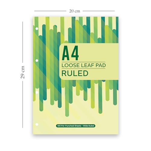 Image of amazon basics Loose Leaf Report Pad | A4 Size | Ruled | Pre Punched for Easy Filing | Easy Tear Off Sheets | Multi-Coloured Cover | Pack of 3 (100 Sheets Each)