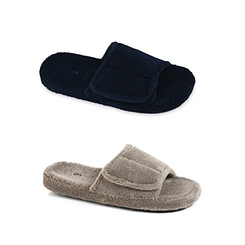 Acorn Men's Spa Slide Slippers With Adjustable Strap And Soft Terry Lining , Grey, Size 10.5-11.5 #TOP7