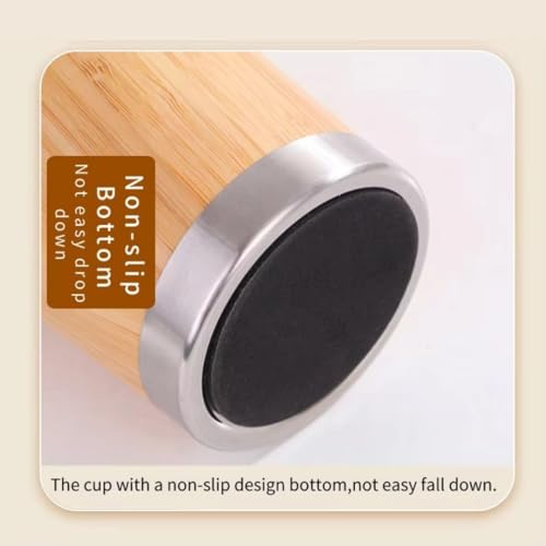 Image of Giftana Mr and Mrs Coffee Tumbler Set of 2, Stainless Steel Bamboo Finish Travel Mugs 450ml for Couples, Wedding & Engagement Gifts, Bride and Groom Gift Set, Reusable Coffee Cups, Beige