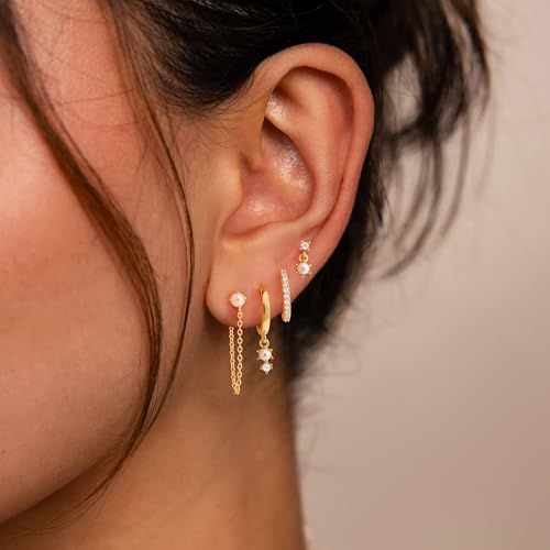 Gold Hoop Earrings for Women, Dainty Stud and Pearl Earring Set, Hypoallergenic Cartilage Earrings for Multiple Piercing, Small Trendy Jewelry2