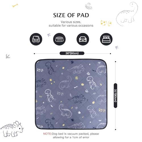 Image of IEUUMLER Washable Pee Pads for Dogs, 2 Pack Non-Slip & Waterproof Whelping Pad, Reusable Puppy Potty Training With Fast Absorbent for Playpen EU007 (Gray Dinosaur, 31 inchX36 inch-2pcs)