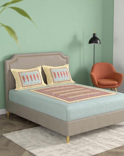 Image of Portico New York Super King Size Flat Bedsheet with 2 Pillow Covers Facets (Multicolor 3)