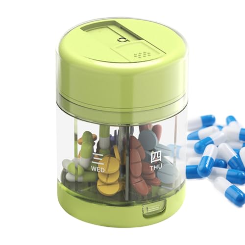Estuche Portátil Para Pastillas, Pastillero Portátil De Viaje, Contenedor Compacto de Medicamentos con 7 Compartimentos, Cortador y Botellín para Suplementos, para Acampar, Exterior y Bolsillo, Famil