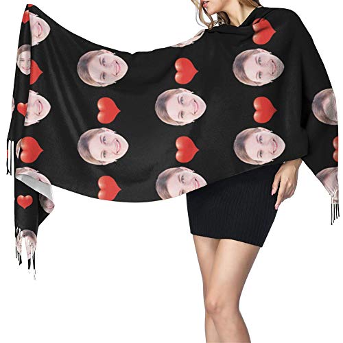 JINLIN Customized Scarf with Your Face or Pet - Shawl Wrap Scarves with Love, Spinning Tassel Long Shawl for Unisex4
