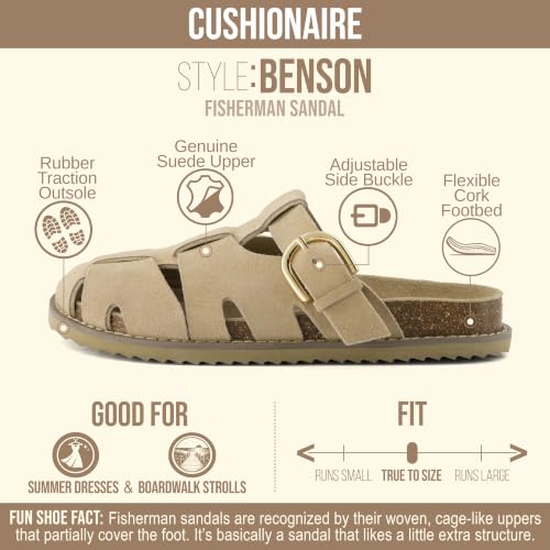 CUSHIONAIRE Benson Fisherman Sandals for Women 2025 โ Suede Slip On Closed Toe Womens Clogs with Memory Foam Cork Footbed and Arch Support, BISCUIT 9W by CUSHIONAIRE - Used condition - Image 4