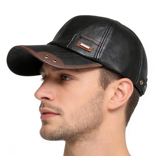 Bonnet de baseball thermique en cuir noir pour le sport d'hiver