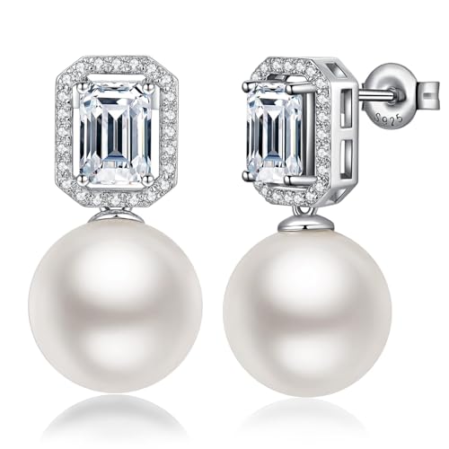 Boucles d'oreilles Perle Argent Sterling 925 Perles d'eau douce de Culture clous d'oreilles Pendantes Perle Cadeaux de Bijoux pour Femmes Perles blanches 12 mm