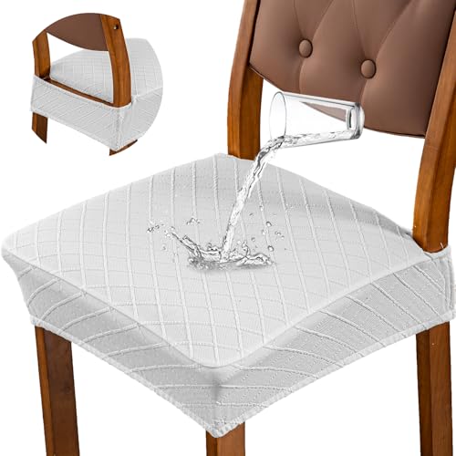 Image of Genina Waterproof Seat Covers for Dining Room Chair Covers,No Rear Covers | Set of 6,Simple Installation,Jacquard Removable Machine Washable Kitchen Chair Seat Slipcovers,Pet Hair And Stain Protection