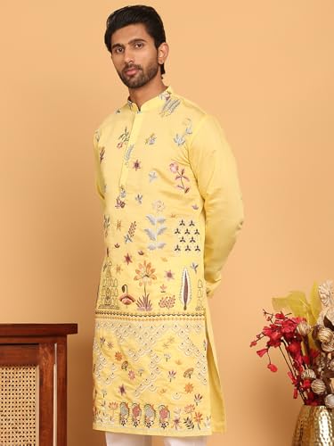 Image of Jompers Floral Embroidered and Sequins Kurtas (Yellow, 4XL)