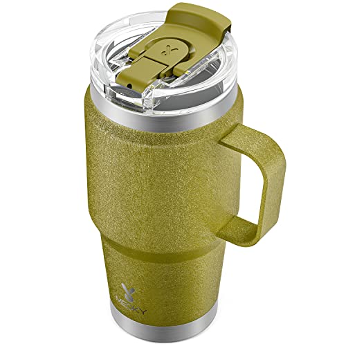 Image of Meoky 24oz Travel Mug, Triple Insulated Stainless Steel Tumbler with Handle and 2-in-1 Straw and Sip Lid, 100% Leak Proof, Keeps Cold for 24 Hours or Hot for 8 Hours, Cupholder Friendly (Forest)