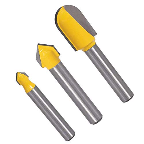 Eyech 3Pcs 90 Degree V Groove Router Bit Set Cnc Engraving V Grooving Bit Add 3Pcs Core Cove Box Round Nose Router Bits Set -1/4" Shank #TOP6