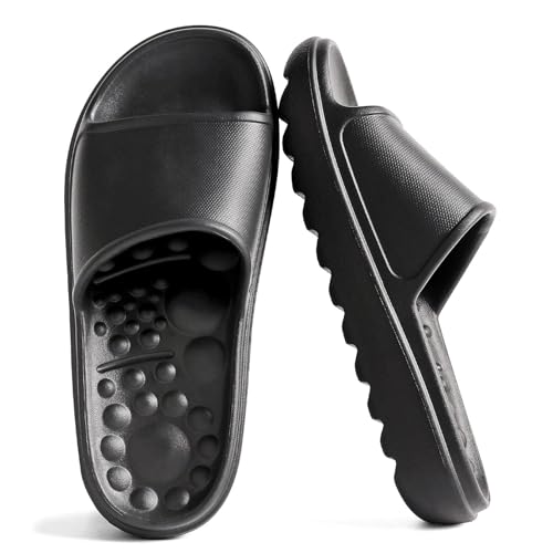 VIVASUN Massage Slides for Men and Women Pillow Slides with Arch Support Thick Cushioned Non-Slip Shower Slippers Therapeutic Foot Pain Relief House Shoes for Indoor Outdoor Use Black