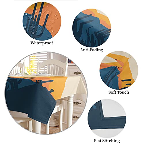 Rectangle Tablecloth 60X84Inch, Mountain Sunset Cactus, Vinyl Table Covers Waterproof Oilcloth Table Cloth Linens, Farmhouse Tablecloths For Outdoor Dining Wedding Party Camping, Cartoon Yellow #TOP4