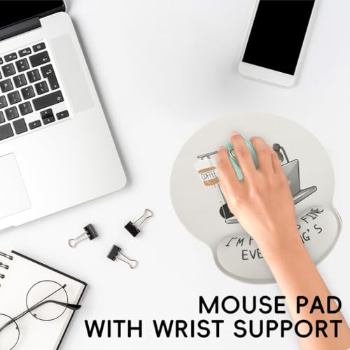 Image of ZORBES Mouse Pad with Wrist Support, Funny Cat Ergonomic Mouse Pad with Wrist Support I'm Fine Motivational Memo Design, Soft Gel Rest, Non-Slip Mouse Mat for Office & Home