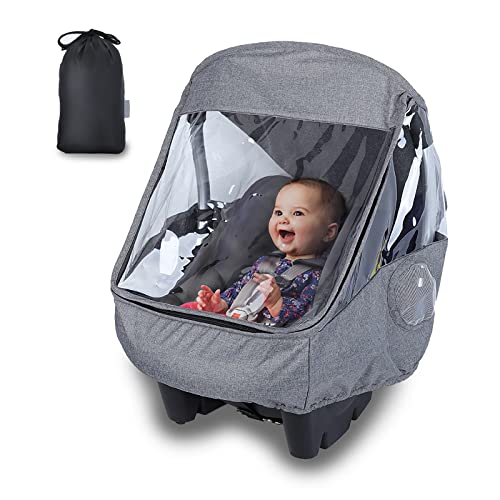 Universal Car Seat Rain Cover, Weather Shield for Infant Car Seat with Storage Bag, Side Ventilation & Handle Opening, Extra Protect Baby During The Covid-19, Baby Travel Accessories (Dark Grey)