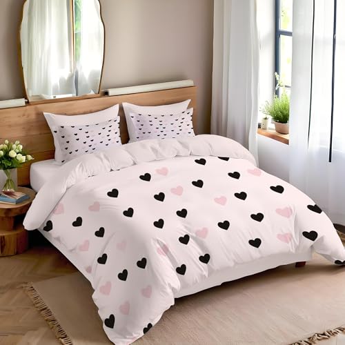 Parure de lit Éventail Noir Amour en microfibre rose clair 240x260 cm avec taies