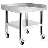 GarveeTech Stainless Steel 24x24x24 in Equipment Grill Stand Table, 1000 LBS Top Shelf, 220 LBS Bottom Shelf, 2 in Edge Baffle, for Hotel, Home, Commercial Restaurant Kitchen with Wheel