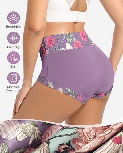 Women's Underwear Mid Waisted Panties Breathable Full Coverage Printed Comfortable ladies Floral 4 Pack S-XXL2