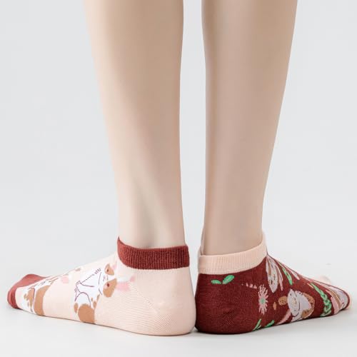 Image of 2 Pairs Funny Cartoon Animal Print Cotton Ankle Socks for Women Teens