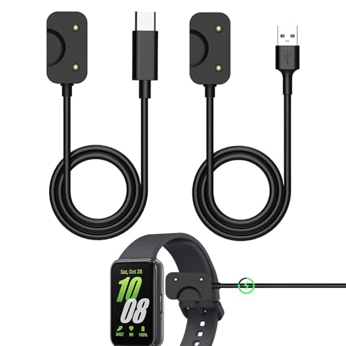2PCS Magnetic Smartwatch Charger Compatible with Samsung Galaxy Fit 3, USB+Type C Charging Cable 1M - Black