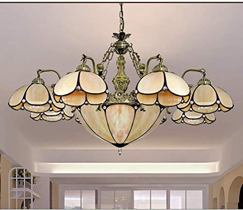 Éclairage chaleureux grand salon : lustre Tiffany 5 bras E27 rétro
