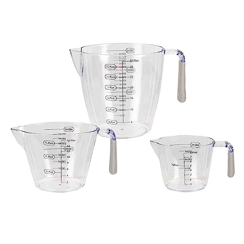 Home Basics 3 Piece Plastic Measuring Cup Set with Rubber Grip Handles, Clear