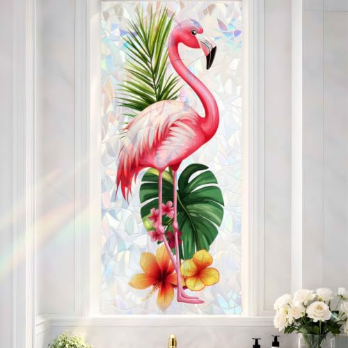 Image of Flamingo Tropical Holographic Window Film 17.32x39.37in Cling