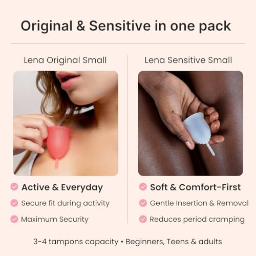 Image of Lena Soft & Sensitive Ultra-Soft Menstrual Cups 2-Pack Set (Small) Medical-Grade Silicone Period Cups for Women, Beginner-Friendly, 12-Hour Leak-Free Comfort & Feminine Care