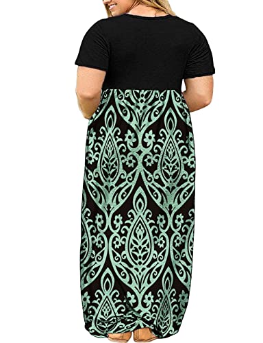 Image of Kancystore Women's Plus Size Maxi Dress with Pockets Summer Dresses XL-5X | Plus Size High Waisted Long Length Beach Dress, Empire Waist Round Neck Casual Dress, Solid Striped Floral Tie Dye Colors