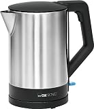 Clatronic® Wasserkocher | 1.5 Liter Füllmenge | Sicherheitsklappdeckel | 2200 W Leistung | verdecktes Heizelement | automatische Abschaltung | Basisstation mit Kabelaufwicklung | WKS 3692 black/inox