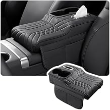 Car Armrest Storage Box for Subaru Stella 20062023 2020 2021 2022, Sport-Style Center Console Organizer with Side Pocket, PU Leather Armrest Cushion, Elbow Support Pad,A Black
