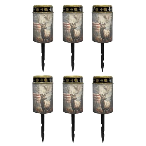 Image of Poceacles Deer American Flag Forest Outdoor Lights Solar Powered Flameless Candle Cemetery Votive Candles Waterproof Outdoor Memorial Candle Solar Stake Lights Home Outdoor Decoration, 6 PCS