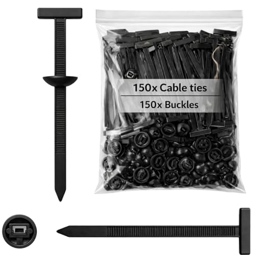 150Pack Nylon Universal Cable Tie Buckle, Zipper Clips for Cars, T Style Zip Ties Button Fixion Tools, Automotive Plastic Rivet Push Pin, Auto Body Parts Trim, Bumper Retainer Fender Liner Door Panel
