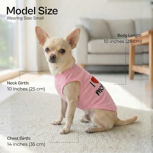 Parisian Pet Dog T-Shirt with Embroidered 'I Love My Mommy' Words - 100% Cotton, Pink Dog Clothes - Breathable Sleeveless Pet Vest - Machine Washable Dog Shirts for Small Dogs, S - 2