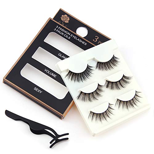 Becoyou 3 Styles Eyelashes,3D Fake Lashes Cruelty-Free False Dramatic Thickness Thick Full Natural Lashes Pack with EyeLash Tweezers