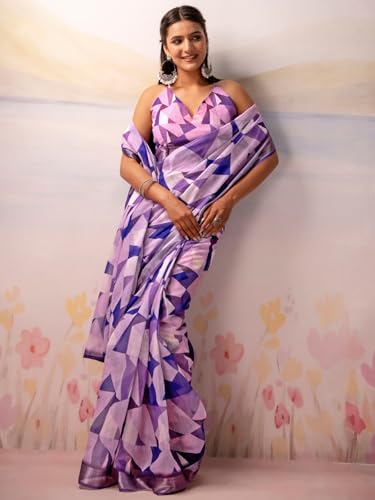 Image of Satrani Women's Linen Printed Ready To Wear Saree with Unstitched Blouse Piece