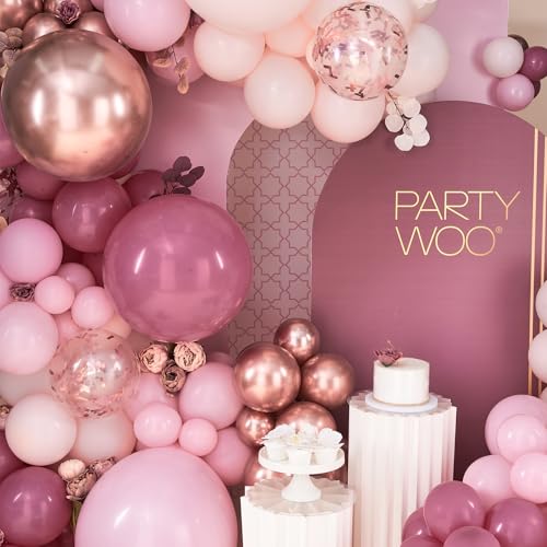 Image of PartyWoo Dusty Rose Balloon Arch Kit, 140 pcs Pink Balloon Garland Kit, Rose Gold Balloons, Metallic Balloons for Dusty Pink Birthday Decorations Women, Bridal Shower, Wedding, Bachelorette Party