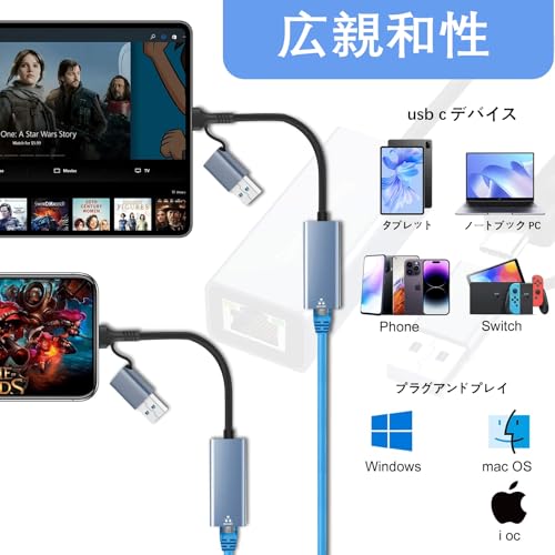 LBSC USB 3.0/USB-C 両インターフェース 有線 LAN アダプター の商品画像 6