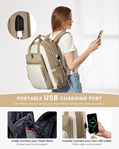 Image of LOVEVOOK Laptop Backpack Purse for Women, 17 inch Laptop Bag with USB Port, Water Resistant Lightweight Daypacks for College Travel Work Business, Nurse Teacher Computer Bags, Khaki Beige