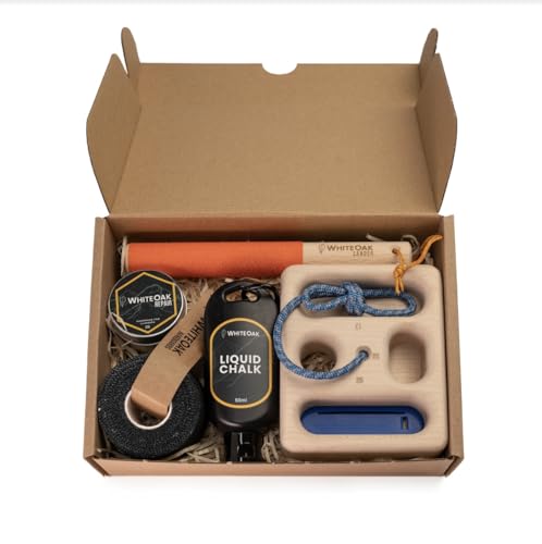 WHITEOAK WiteOak Kit de accesorios de escalada: juego de regalo de escalada, tabla de colgar de bolsillo, cinta de escalada de tiza líquida, cera regenerativa, lima de callos