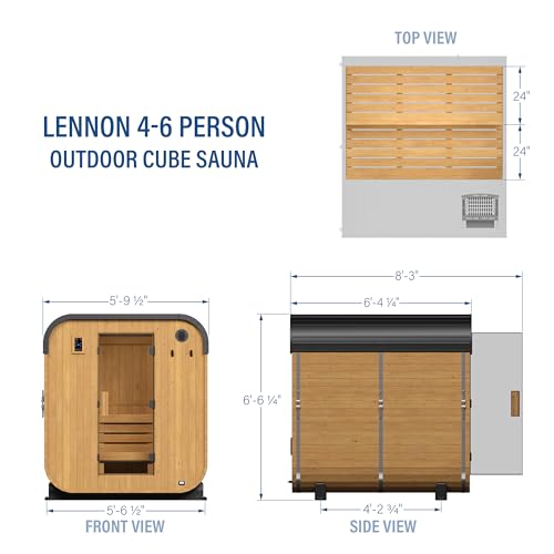 Backyard Discovery Lennon 4-6 Person Traditional Cedar Outdoor Cube Sauna with Electric Sauna Heater, Glass Door, Sauna Rocks, Dry Heat, Steam Sauna, LED Lights, Wi-Fi Control, Sauna Accessories
