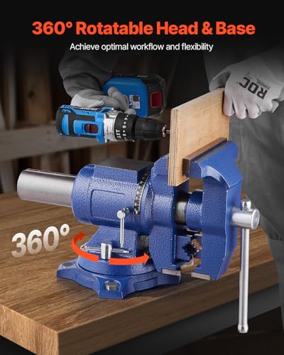 Image of VEVOR Heavy Duty Bench Vise, 6.5 Inch Jaw Width, 5 Inch Max Opening, Multi-Purpose Ductile Iron, Anvil, 360 Swivel Base, 5620 Lbs Clamp Force